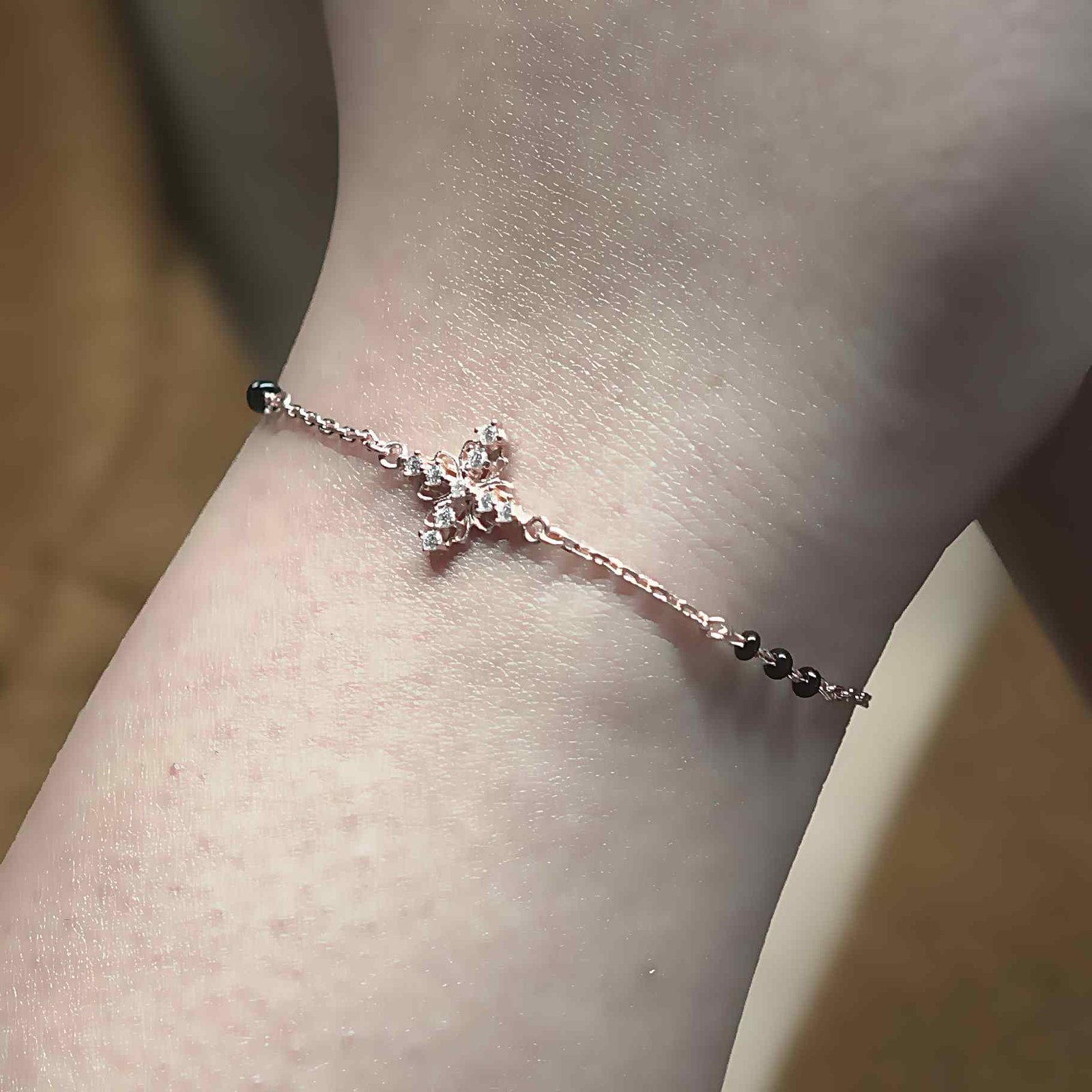 Silver Floral AD White chain Bangles