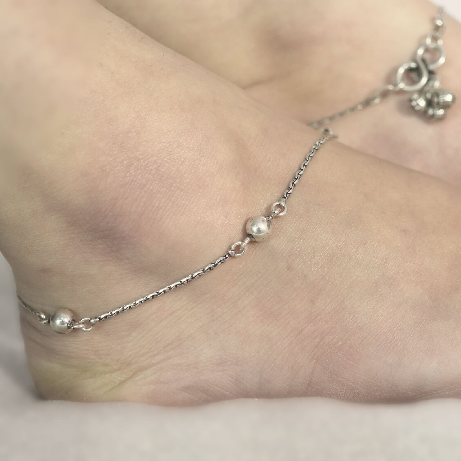 Sterling Silver Ball Charm Link Chain White Anklet - Image 2