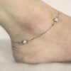 Sterling Silver Ball Charm Link Chain White Anklet