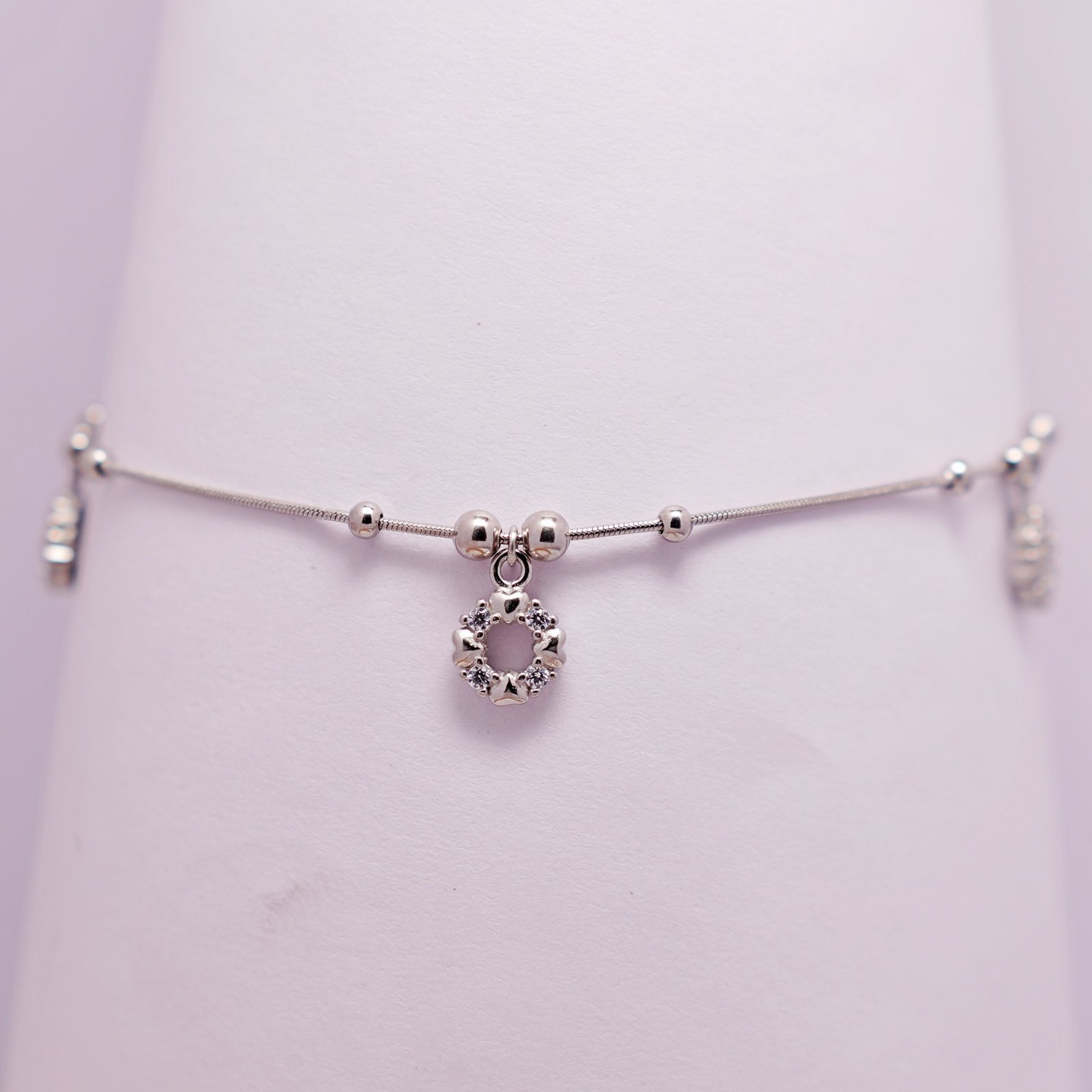 Silver Studded American Diamond Italian Anklet - Image 4