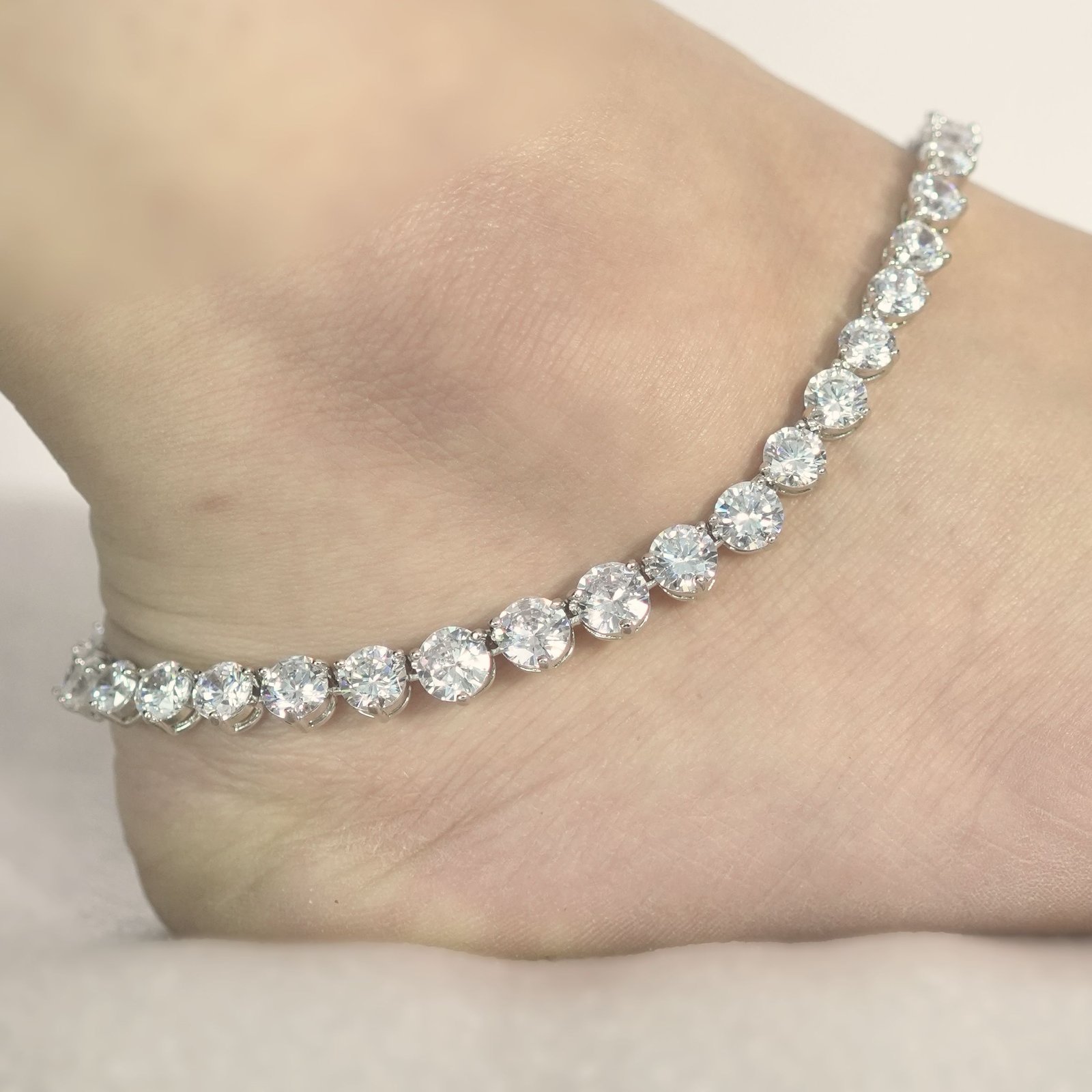 Silver white stone link anklet for women