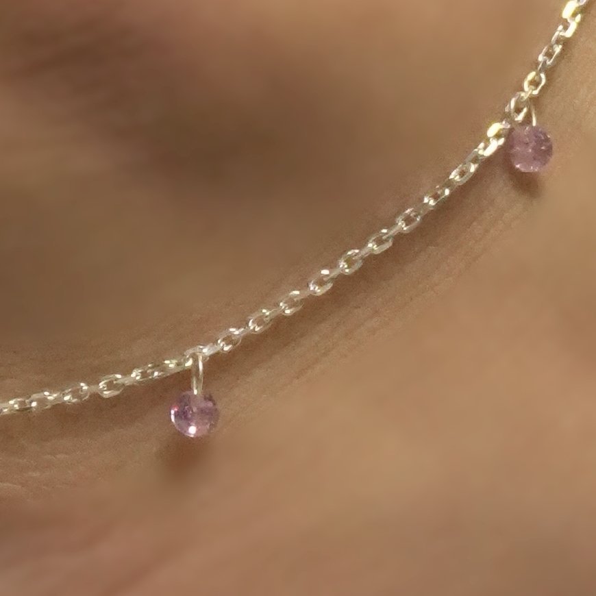 Silver Studded American Pink Stone Diamond Italian Anklet - Image 3