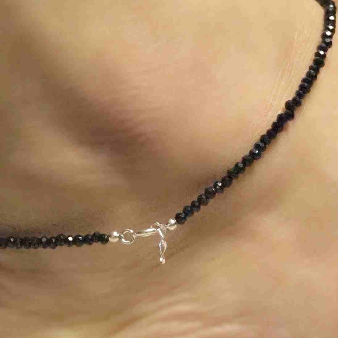 Classic Black Beads Silver Anklet - Image 3