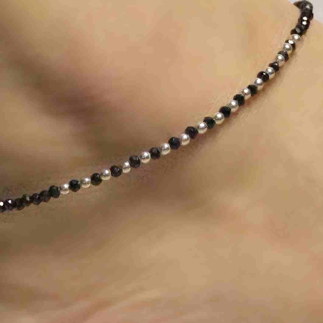 Classic Black Beads Silver Anklet - Image 4