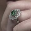 Silver Royal Green Cutstone AD Modern Floral Rotatable Ring