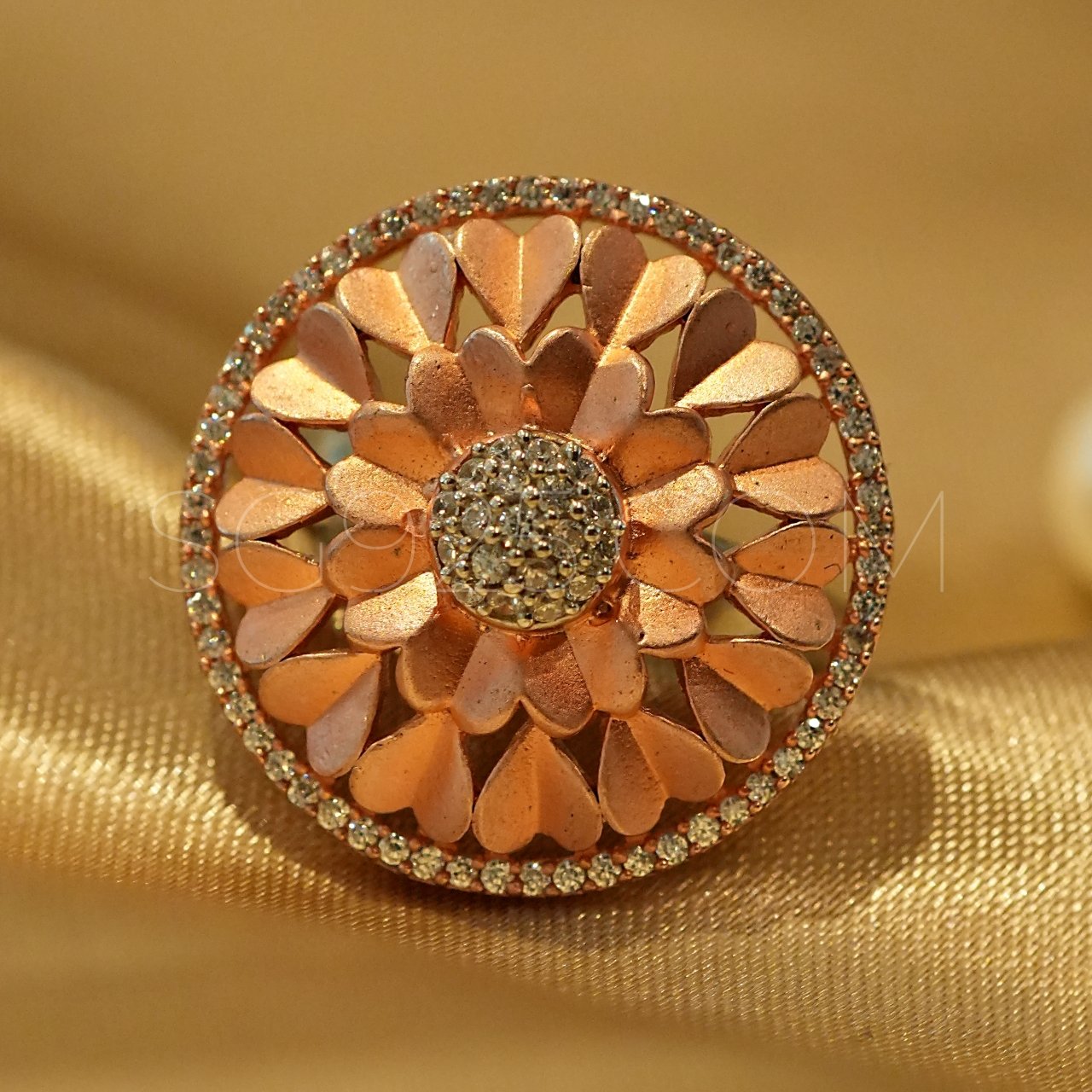 Traditional Oxidised Pink Cutstone Floral Ring - Image 4